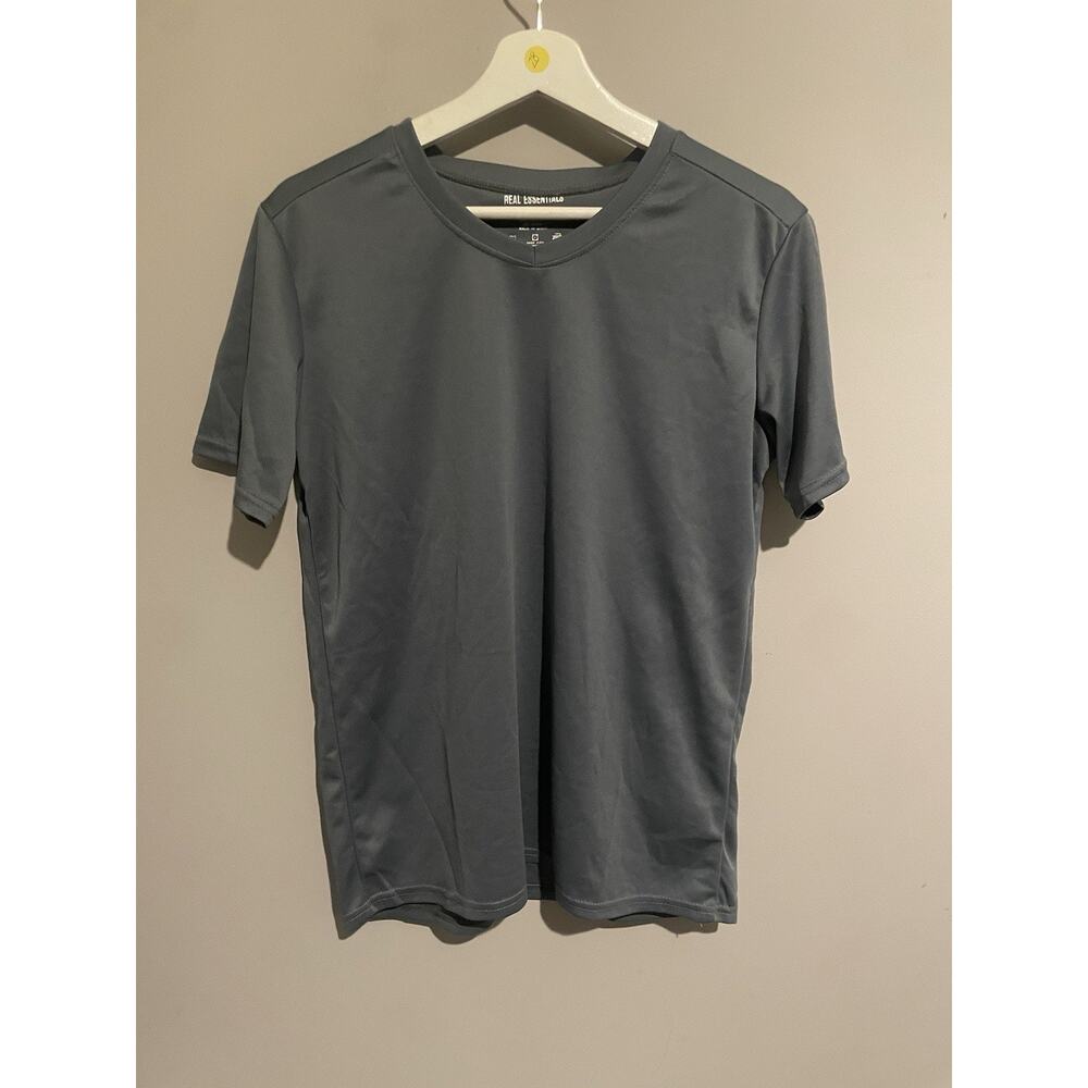 Real Essentials Charcoal Grey Blue Athletic‎ Short Sleeve Shirt Men’s Medium